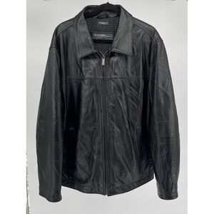 Perry Ellis Portfolio Black Genuine Lambskin Leather Bomber Jacket Mens Size 2XL